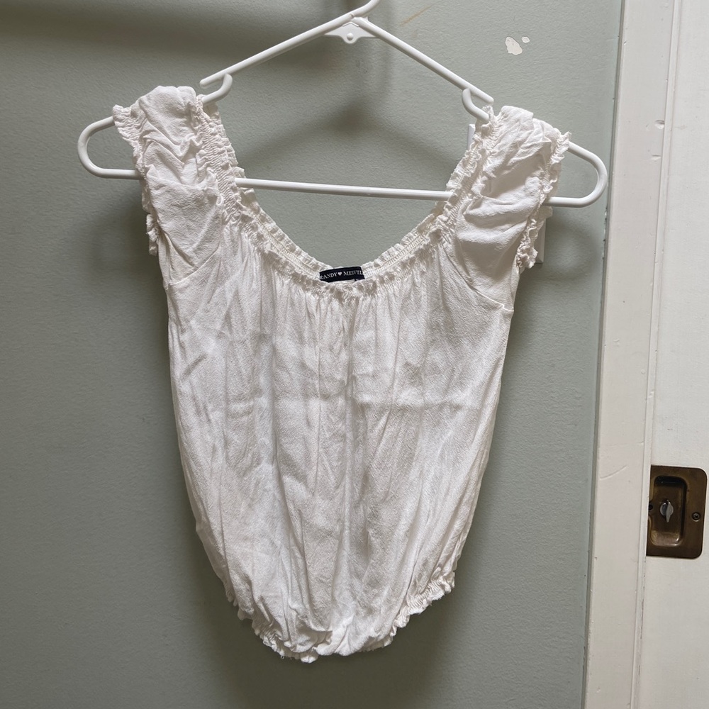 Brandy Melville white ruched off the shoulder top